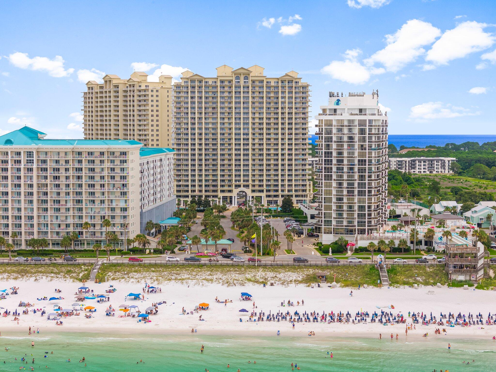 Welcome to your dream coastal retreat! This beautifully appointed 2-bedroom, 2-bath condo on the 4th floor of a luxury high-rise, offers beautiful views of the Gulf. Enjoy your morning coffee or evening sunset from the expansive private balcony--an ideal space for relaxing or entertaining. Freshly painted interior with an open-concept layout that is bright and inviting. Both bedrooms are generously sized, and the primary suite includes a private bath and direct balcony access. Step outside your door to enjoy resort-style amenities galore: multiple pools, fitness center, tennis & pickleball courts, an on-site restaurant, and golf course. Enjoy the 8 Moon Crush festivals a year in your backyard! Perfect for a vacation home that will also bring high revenue. Schedule your showing today!