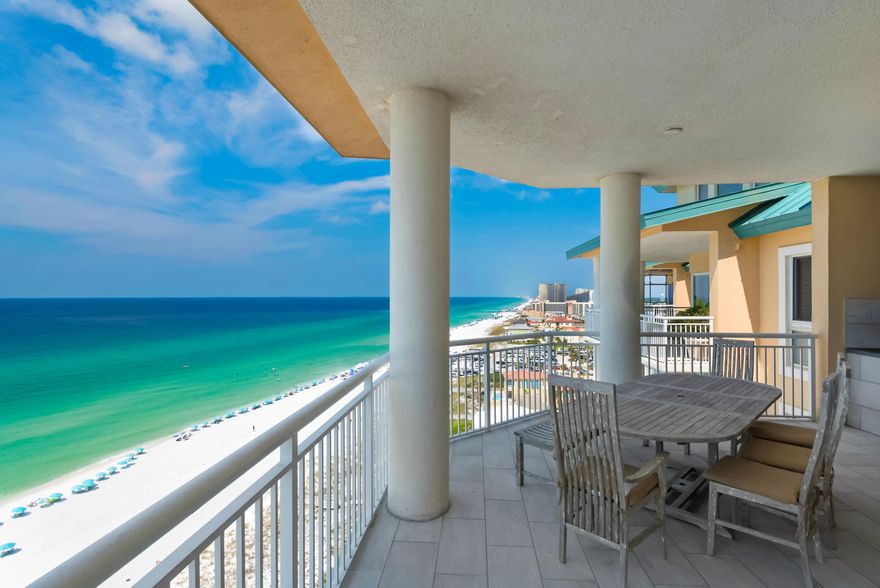 This Immaculate 4 bedroom and 4 bath Gulf Front Penthouse offers the utmost in luxury and privacy with  panoramic views of the gulf , beautiful sunrises and sunsets along with the sugar white sandy beaches. This modern and upscale  condo has a spacious split floor plan, an open living area, a social / game area upstairs over looking the living area, excellent storage space, an oversized  balcony with an outdoor grill, Amenities include underground parking, gulf front pool and spa , fitness center and a large community room. Hidden Dunes is a 27 acre beach front property that also includes  a professionally staffed tennis center, tram  service, lighted basketball court , 4 pools within the community, BBQ grills, 24 hour security.  All dimensions to be verified by Buyers.