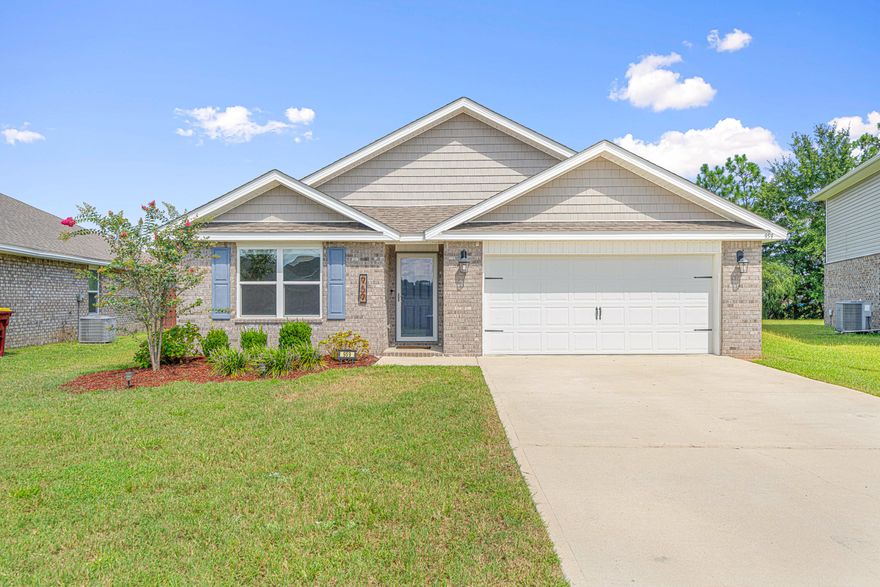 Welcome to 959 Merganser Way in Crestview -- a stunning Cali floor plan featuring 4 bedrooms, 2 baths, a covered back porch, and a 2-car garage. This nearly new home comes with paid-off solar panels, giving you the benefit of low utility bills from day one. The open kitchen boasts an island, stainless steel appliances, and granite countertops, all flowing seamlessly into the great room filled with natural light.Step outside to your covered porch and enjoy the peaceful backyard view -- perfect for morning coffee or evening relaxation. The spacious master suite is privately tucked away, featuring his-and-hers walk-in closets, dual sinks, and a separate shower.Located in a neighborhood with access to a refreshing community pool, this home offers both comfort and fun.  Move in, unwind, and start enjoying the lifestyle you've been looking for!  Solar panels will be paid off by the seller at closing.