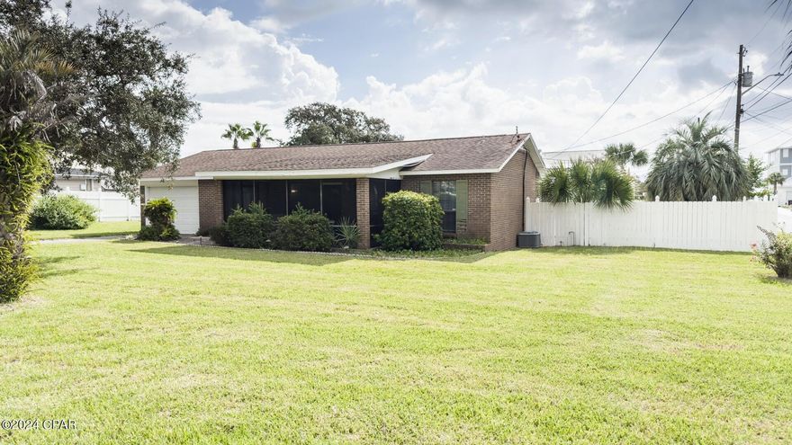 This is an Estate Sale.THIS IS IT !!!.Perfect Beach House for Primary or Second Home. Truly 2 blocks down to Bid A Wee Private Beach with over 2200 hundred feet of Beach .5 Access Gates .This 3 Bedroom 2 Bath Brick home is waiting for it's new owner and memories . The Lot is 100 x 96 on a corner .Backyard has a Screened in Pool with Covered Patio. Real Fun outdoor space .Has a big open den, dining room area .Kitchen look out to the Pool .Split Floor plan Master Bedroom on one side ,Guest Bedrooms on the other side .White Vinyl privacy fenced yard. Has a 1 Car Garage .The List is endless .Call your Favorite Realtor and start making memories today . ALL MEASUREMENTS ARE APPROXIMATE