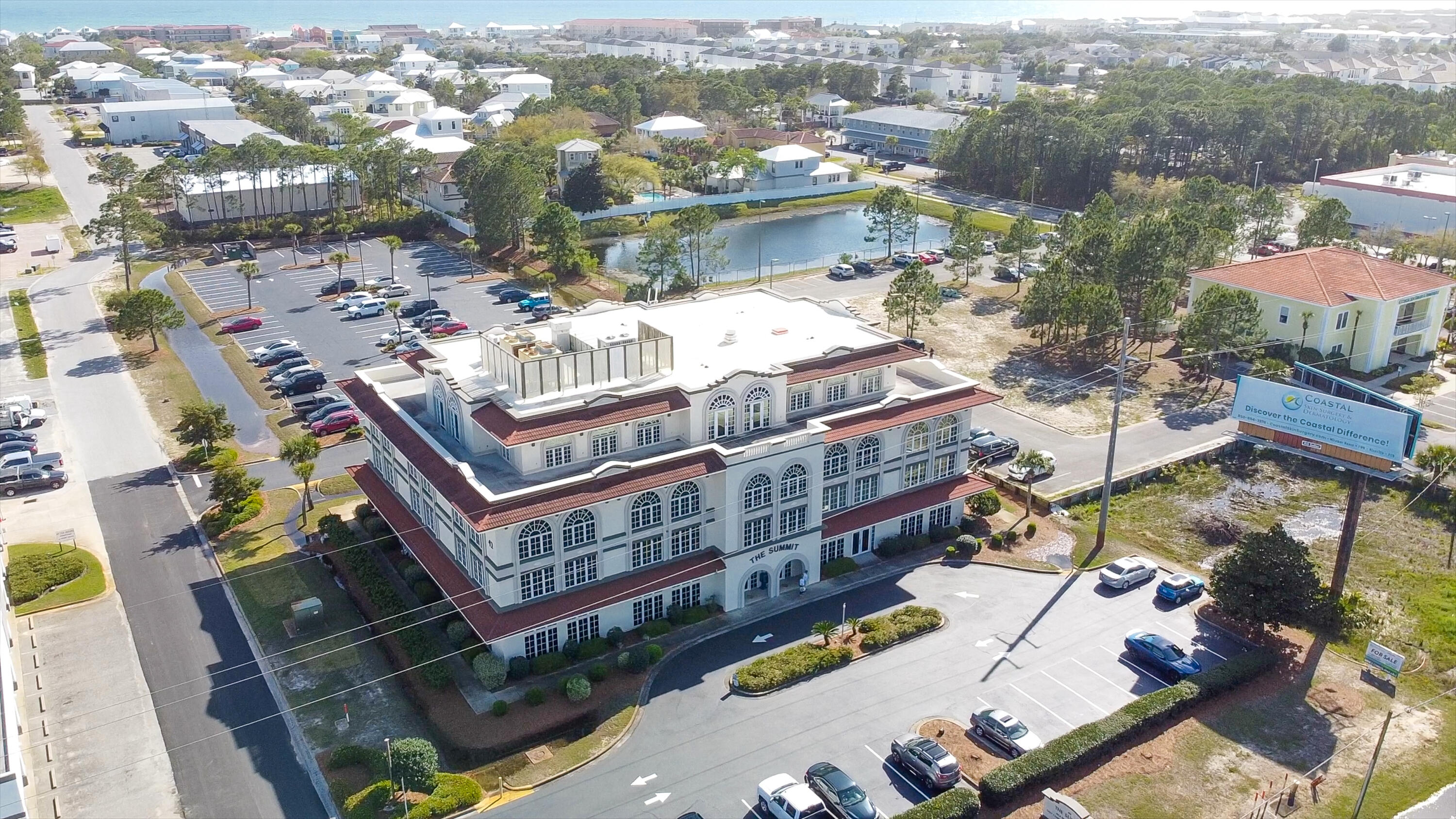 The Summit Office Building located in Miramar Beach is a professional office setting for many local businesses. This efficient space on the 2nd floor is made up of three windowed executive offices and 4th interior office / reception area. The building has tremendous parking & common restrooms. Landlord is looking for a 3 -5 year lease. Lease price of $2,300 per month includes electricity, base rent, and other triple net costs.