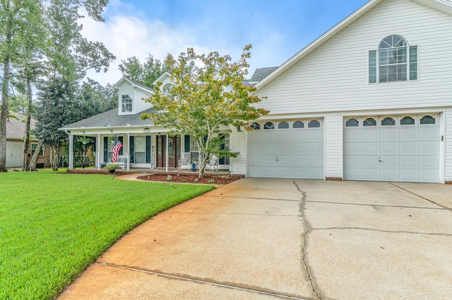 This home is located in beautiful BlueWater Bay and directly on the golf course . The home offers 4 bedrooms , 2.5 bath , a 3 CAR GARAGE , a huge living area with vaulted ceilings , a custom antique wood burning fireplace , a eat in kitchen , a formal dining room or office space as you enter the home ,and a gorgeous wooden staircase that opens up over the living area . The home offers the master on the main living area and even has a Florida sunroom over looking the golf course . The home offers a large back yard that has plenty enough room for a private pool and offers shade and entertaining space for all your guests . It is also situated on a corner lot at the end of a cul de sac . This home if spacious , full of Character and a great buy for Bluewater Bay ! This one won't last long !