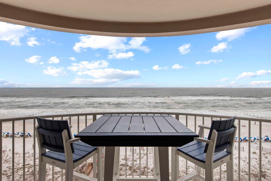 Majestic panoramic views surround this Gulf front Penthouse. Sitting in the direct center and top floor, giving this unit the best location at Island Princess while providing beautiful water views from your kitchen, living room and private balcony. This unit comes with a deeded private parking space and additional guest parking. You will also find this 1 bedroom 1.5 bathroom unit has a spacious floor plan along with a master bedroom, hallway bunks, and queen sleeper sofa. Tile flooring, granite countertops, washer/dryer, kitchen backsplash, white cabinets and 2 owner closets are a few more perks. Unit 708 does come fully furnished. Resort amenities include over 300 ft. of beach, beach service, swimming pool (heated seasonally), hot tub, fitness center, bbq area, and covered parking.