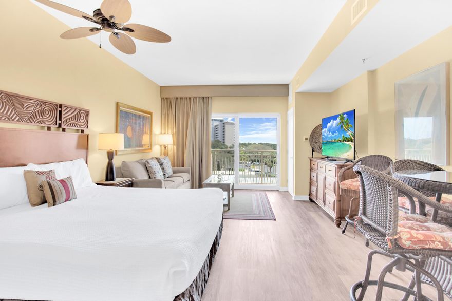 4th floor, west-facing resort studio with views of the emerald green Gulf of Mexico. Updated with vinyl plank flooring & offered fully furnished; equipped with a king size bed, sleeper sofa, large flat screen television, and high top bistro dining. Also enjoy the kitchenette with stainless steel mini fridge & microwave. Luau offers an onsite fitness center, sundeck, and an oasis getaway with a pool, kids splash zone, relaxing waterfall, hot tub, seasonal tiki hut, and grilling area. As an introduction to the Sandestin lifestyle, we invite our new owners to explore amenities that make Sandestin special. The listing brokerage and seller(s) are presenting the buyer(s) of this property with (2) 90-minute rounds of Tennis court time, a golf foursome at one of our three championship courses, and