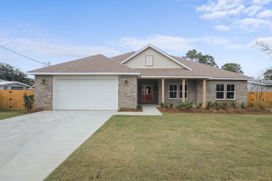 Brand new construction single story home built by local custom Builder of 30 years Hawk Eye Design Build. Walk in to a open/split floorplan. Large kitchen,living room, and dining room look out to back porch and  yard. Master bedroom is  on one side of house and 3 bedrooms on other. Jack and Jill bathroom connects two of the bedrooms.  Master bathroom walk in shower with bench, double sinks, and 9ft x 7.5ft walk-in- closet. Laundry room leads to garage & has plenty  counter space with and sink and cabinets. The fenced in back yard provides a side yard with room to keep a boat... lots of back yard space with a 10 ft fence on the back side for privacy. Centrally located in Santa Rosa Beach being 15  minute drive to shopping, restaurants, and beach.