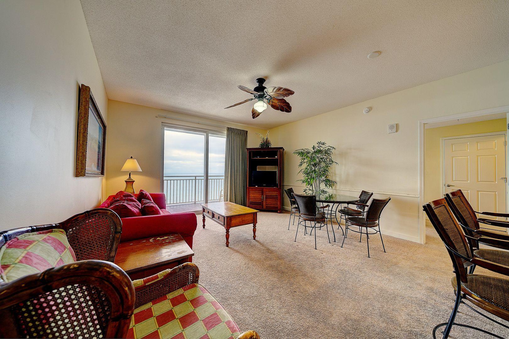 Fully furnished 2 bed, 2 bath condo at the desirable Sterling Reef complex. Enjoy Gulf views from the privacy of your living room and bedroom. Immerse yourself in the warmth of the Florida sun on your private balcony and bask in the up-close Gulf views. This unit features an open living room, dining area and kitchen floorplan, creating a grand spot to host family and friends. The kitchen features an island with a built-in sink, dishwasher and cabinets. The kitchen also has white appliances and a breakfast bar. The master bedroom is spacious and features sliding glass doors leading to the balcony. The master bedroom boasts a private ensuite with a shower/tub combo and a lock out closet. There is also a guest bedroom with a full guest bath also with a shower/tub combo. Sterling Reef Condos