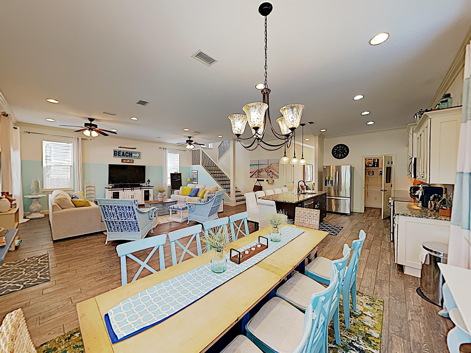 This is the rental home you have been looking for just two blocks from the Gulf. The first floor has a spacious living room with 65'' Smart HDTV for entertaining. The large, well-equipped kitchen is outfitted with stainless steel appliances and granite countertops. The first floor, handicap-accessible master bedroom suite has a 48'' HDTV and an adjoining master bathroom offering a granite double vanity, walk-in shower, and soaking tub. Meanwhile, the second floor hosts five of the six bedrooms. Two of the three master suites feature a 39'' HDTV and private bath with walk-in shower. The third also features a 32'' HDTV and private bathroom. There are two bedrooms for the kids or young adults, each furnished with their own 32'' HDTV and an adjoining Jack-and-Jill bathroom.