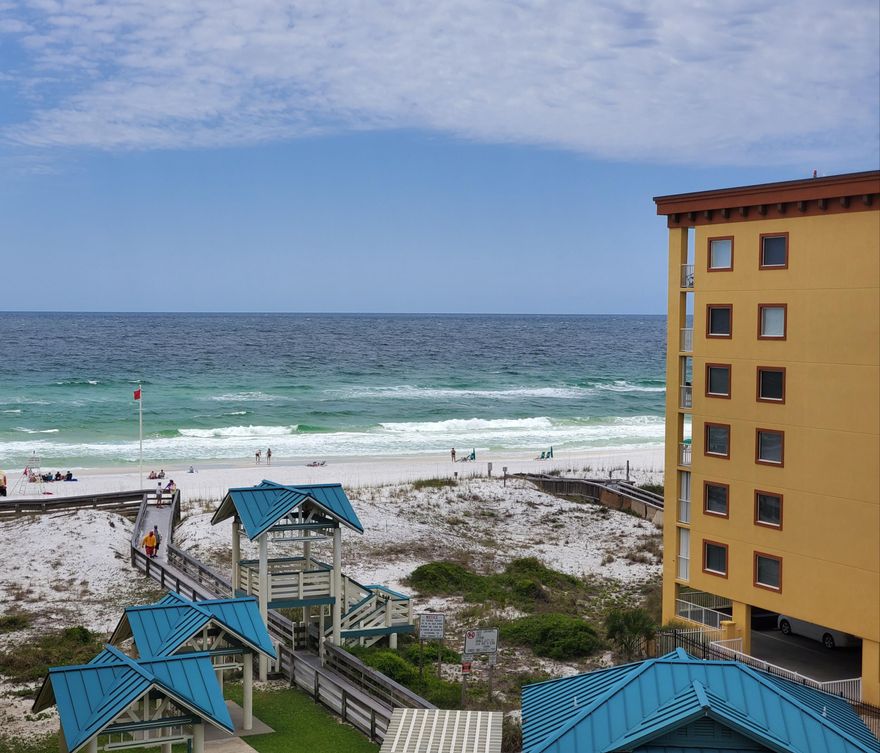 Beautiful 3 bedroom/2 bath side Gulf unit at Azure condo!!  Huge balcony and gorgeous sunsets are here! Sold fully furnished!  2 swimming pools, 2 hot tubs, exercise room, covered and gated parking. Down the elevator and you are on the beach!! Property Management is onsite.