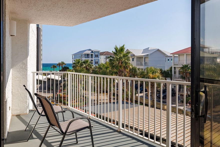 End unit on the gulf-  Emerald Coast Luxury Living2 Beds | 2 Baths | 1,340 SF | Dual BalconiesIndulge in the ultimate coastal lifestyle with this exceptional  residence offering views of the Gulf of America with two expansive balconies. Nestled along the coveted Emerald Coast, this large rare 2-bedroom, 2-bathroom sanctuary spans 1,340 square feet of thoughtfully designed luxury.Upon entering, you're greeted by walls of glass showcasing seamless open layout connecting the dining area, gourmet kitchen, and expansive living room--ideal for elevated entertaining and refined relaxation.The chef's kitchen boasts solid surface countertops, breakfast bar, walk-in pantry, and white appliances. The light-filled living room extends effortlessly onto both the Gulf-front and back balconies, offering a true indoor-outdoor lifestyle.

The elegant primary suite is a tranquil escape featuring a large closet, balcony access, and double master bathroom sinks.  A generous guest bedroom, full hallway bath and multiple owner's closets add function to luxury.

Additional features include:

Two large private balconies with water views

Upscale finishes and custom lighting throughout

Steps to the deeded beach access 

Lots of Amenities onsite including work out room overlooking the gulf, pools, hot tub, and game room. 24 hour gated security.

Perfect as a serene full-time residence or a high-end investment, this one-of-a-kind condo delivers a rare blend of privacy, style, and coastal eleganceall in the heart of Florida's Emerald Coast.