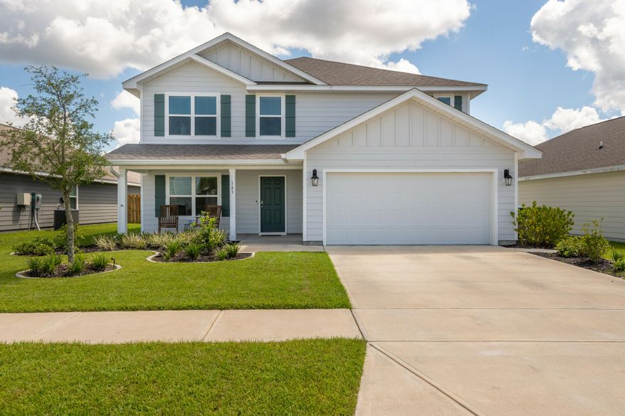 Welcome to Mill Cottages in Hammock Bay! Hammock Bay features 24/7 fitness center, bike trails, playgrounds, disc golf, beautiful landscaping, pickle ball courts and THREE pools! Visit the convenient General Store or spend time on the Green featuring holiday events, farmers markets, any many more!This two-story 5 bedroom / 2.5 bath home was built in 2021 and is ready for you. The Elle plan offers five spacious bedrooms plus a bonus room and additional living area. This home has been updated with gutters, shadow box fencing, extended paver patio, and 2'' privacy blinds on all windows. The first floor master bedroom includes a fabulous ensuite including a large walk-in closet, shower, separate garden tub and double vanity sinks. The other four bedrooms are located upstairs and are spacious.