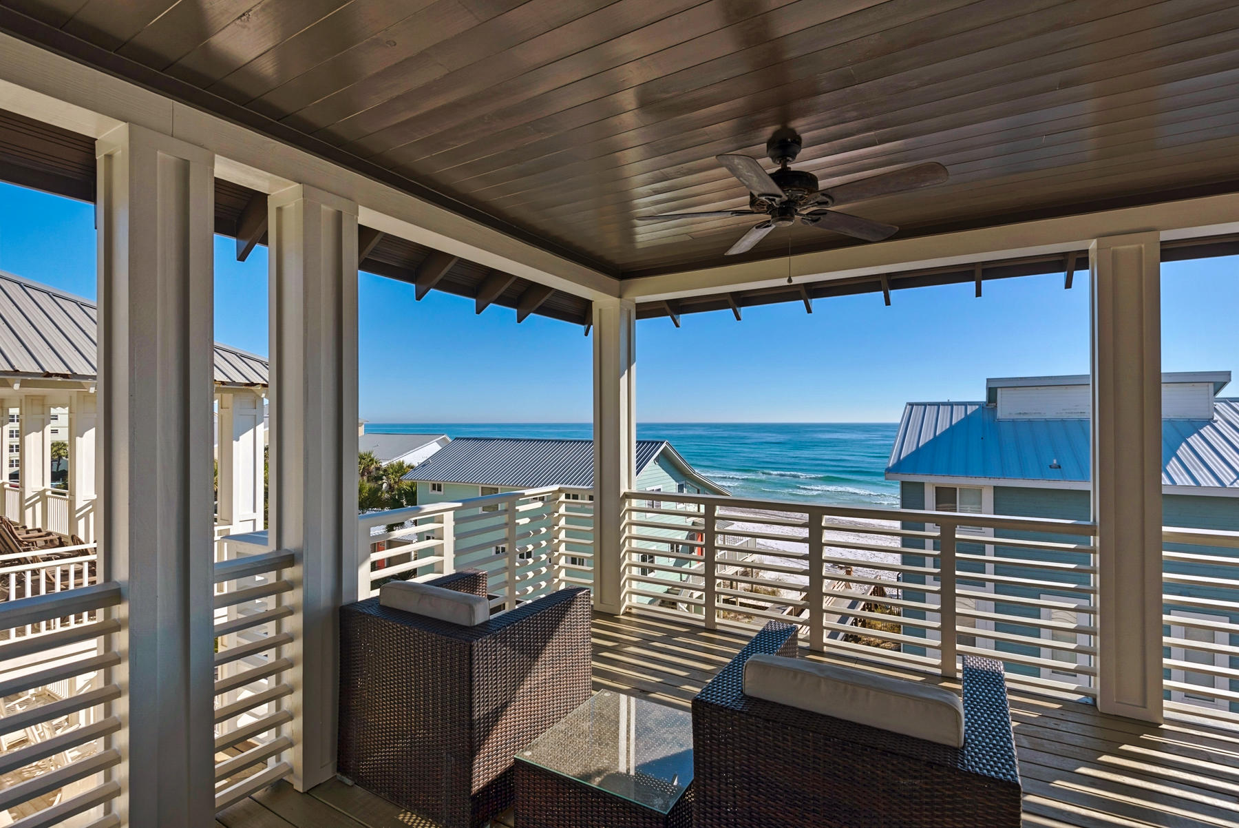 ''Tall Cotton,'' constructed in 2016, boasts 3 stories of gulf views from a location 1 back from the gulf, south of 30A in Summer's Edge. The professional interior design inspires luxury coastal living for your perfect beach retreat. Upon entering the first floor, you aregreeted by a spacious 2nd living area with stunning views of the gulf,a guest suite, kids area with 6 bunks, and a spacious bath. A sweeping open plan with the living, dining, master ensuite, and chef's kitchen on the second floor makes it perfect for entertaining and large family gatherings. The third floor has a 2nd Master suite with wet bar, large open bath, walk-in closet, and private deck with Gulf views. Additional guest suite bedroom completes the third floor. A total of over 1,100 sq feet of covered