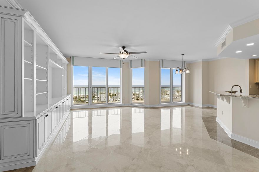 Luxury awaits you in the coveted, rental restricted One Beach Club private community. Enter your new home through the beautifully decorated lobby overlooking the pool & terrace. Unit1103 has stunning views of the Gulf of Mexico and the Bayside of Sandestin Golf & Beach resort from the 11th Floor. This 3BR/3BA unit boasts a spacious open floorplan, with travertine flooring and built in custom cabinetry. Large floor to ceiling windows and access to both balconies from all rooms are a trademark design found in this condo. The master suite has a large walk-in closet, en suite bath, and balcony access. The two guests' suites have private baths and balcony access. New HVAC 8/24, Plus, the community has two guest suites on the first floor for owners...see more to book for overflow guests. One Beach Club Drive is a gated non-rental building with high end amenities that include: on site management, garage parking, tennis/ pickle ball courts, fitness center, social/ game room, pool & spa area, outdoor community kitchen, and membership to Sandestin's Private Beach Club, with access to the private beach.  Purchase contract with extension is in place with a kickout clause until June 19 2025.