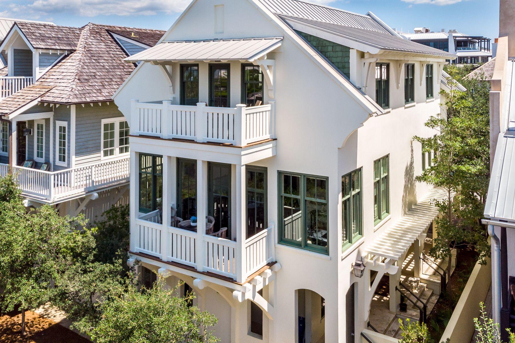 This elegant, bright and fully furnished Rosemary Beach home is located on the south side of 30A, 2 blocks from the beach, a block from town center and directly across from the Barbados pool. Offering 3,397 SF, this 4 bedroom, 4.5 bath home is thoughtfully designed and makes the perfect second home or vacation rental investment property. There is over $100k in rentals on the books with projections to reach $131,000+. Enter this beautiful, well-maintained home into a generous and well-appointed foyer. The first floor also offers 2 large guest bedrooms each with an ensuite bathroom. The 2nd Floor opens into a light filled open concept kitchen/living/dining area featuring 12ft ceilings, abundant windows, gulf views along with a lovely master suite, large laundry room and power room.