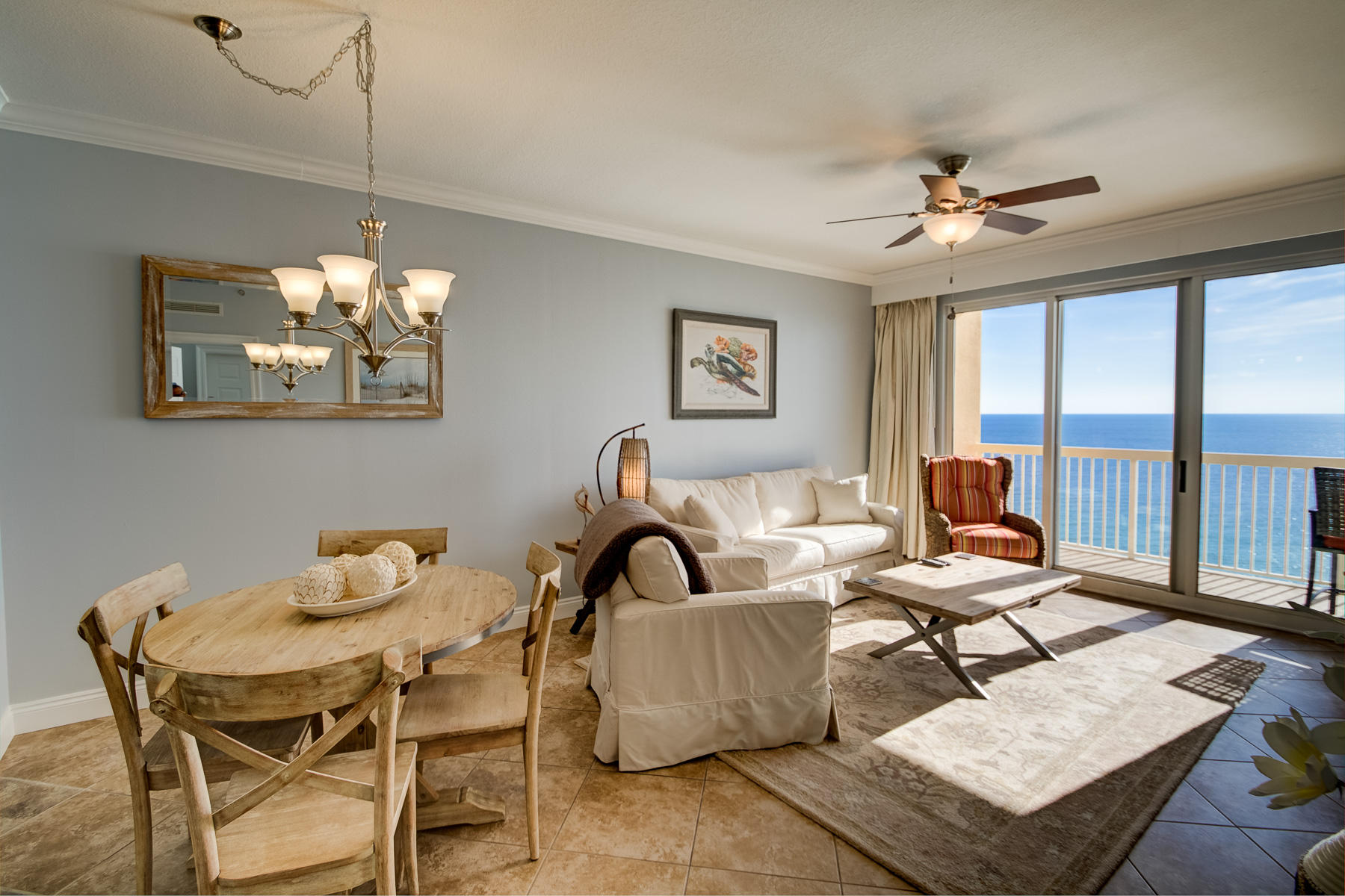 RENOVATED fully turn-key ready unit with proven rental history no work needed! Breathtaking gulf views from nearly every room of this desirable 2 bedroom plus bunk, 2 bath unit in Calypso's East Tower. Updates include tile floors throughout, tiled tub surrounds, kitchen backsplash, furnishings, appliances, new cabinet doors, and more. The gulf front master suite boasts a private en suite bath with double sink vanity and a walk-in closet. An additional bedroom and bunk room plus a second full bath make this one of the most functional and desirable floor plans at Calypso for rental investment. Amenities include an exercise room and two gulf front lagoon pools with Tiki Bar. Located within walking distance to Pier Park and only 12 miles from Northwest Florida Beaches Int'l Airport.