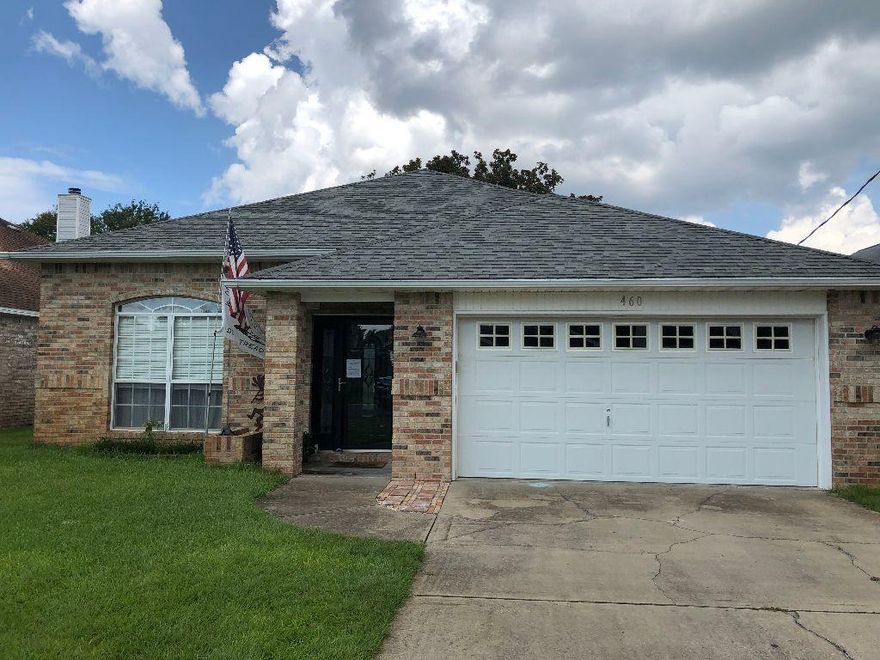 New roof to be installed prior to closing! This gorgeous home features 2 living areas (1 w/ a gas fireplace) & 2 dining areas! Open living/dining/kitchen combo! Beautiful updated kitchen w/ stainless steel appliances, cherry wood cabinets, granite counter tops, recessed lights, pantry & center island/breakfast bar. Split bedroom plan for more privacy! The master has double trey ceiling, walk in closet, double vanity sinks, garden tub & separate shower. Inside utility room. Wood looking tile throughout (new 2017) carpet (new 2017) in the 2 additional bedrooms. 2 car garage w/ auto opener, shelving & attic storage. Covered Patio in Private backyard. New SS on timer 2020. HVAC w/ REME halo light infiltration system new 2020. Ducts cleaned 2018. Very close to Hurlburt AFB. Thanks!