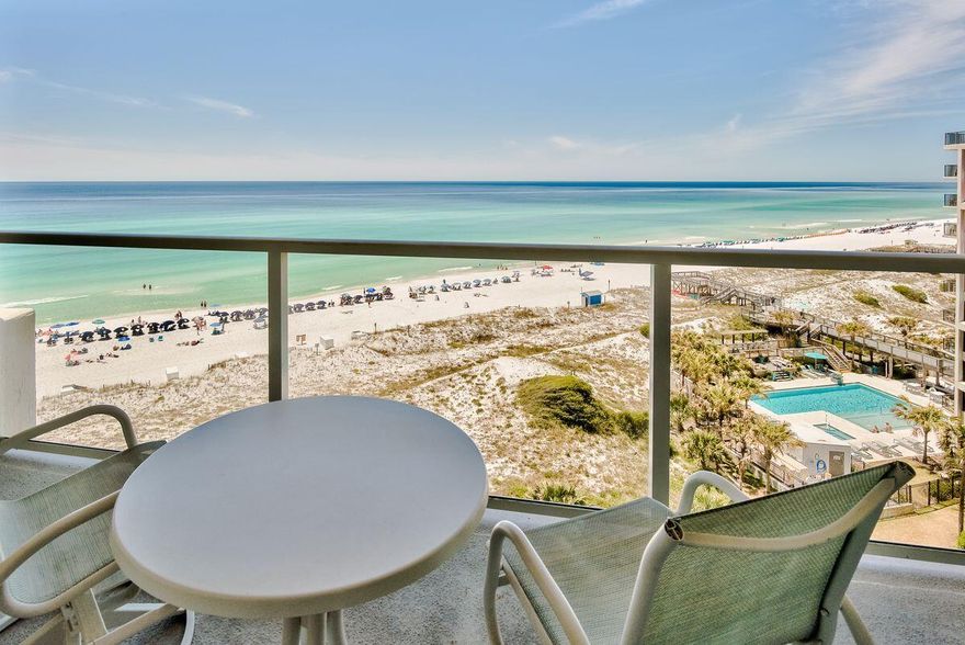 Effortlessly relaxed and modernly appointed, this enchanting two bedroom gulf-front condo on the ninth floor in Sandestin's Beachside Two building delivers a picture perfect coastal experience filled with style and convenience. Featuring a fully tiled floor with seamless transitions throughout, the condo generates a modern feel to the expansive open concept floor plan. A large kitchen provides plentiful storage and countertop space accented by granite countertops and stainless appliances flanking the eat-in bar. Adjacent to the kitchen is a dedicated dining space with ample seating for all who celebrate time at the beach. The gulf facing living space is filled with dancing natural light through the floor to ceiling sliding doors and windows to the western facing balcony, while additional