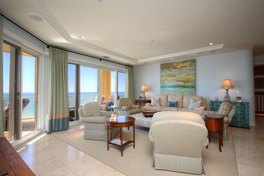 This magnificent 4BD/4BA West End Villa is located in the most desirable, gated and rental restricted complex along the Emerald Coast. Located on the 19th floor, you have unsurpassed views of the Gulf from this unit in the north tower. This beautiful unit also offers views of the Gulf from all 4 BR's, because of it's height and location in the building. It is being offered mostly furnished including electronics & wall mount flat screen TV's. It is being sold by the original owner, has never been rented and is impeccably maintained! You will immediately recognize the extreme quality of this villa which is loaded with upgrades; designer lighting and dcor, textured wall covering in the private elevator foyer, central vac system, custom bar area, travertine flooring throughout the home,