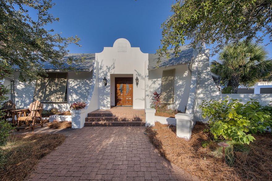 MOTIVATED SELLER! PRICED TO SELL. Home is NEWLY DECORATED & FRESHLY PAINTED EXTERIOR. It is EXTREMELY RARE to find a ONE-LEVEL home on one of the LARGEST LOTS in ROSEMARY BEACH AVAILABLE TO BUY! This CUSTOM Spanish inspired home has LARGE OPEN LIVING, DINING & KITCHEN, + 4 BR & 3.5 BA. HUGE PRIVATE COURTYARD HOUSES 30' PRIVATE POOL w/ water feature, OVERSIZED HOT TUB. The U-shaped design allows for THE EXTRA PRIVACY of a SPLIT FLOOR plan w/ all guest spaces, including CUSTOM BUNK ROOM, on the west side. A GORGEOUS MASTER SUITE on the east w/ HUGE walk-in CLOSET & beautiful COURTYARD view. The INTERIOR COURTYARD w/ FIRE PIT & HOT TUB is enclosed w/ BEAMED SCREENED ROOF, making it the perfect place for evening lounging or entertaining. Living Room sliding doors open into interior courtyard