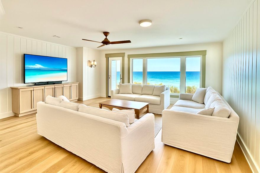 Enjoy the best and highest views on Scenic Highway 30A in this fully renovated two bedroom, two and a half bathroom condo at Sea Bluffs in Blue Mountain Beach. Sea Bluffs is nestled 65 ft above the beach and features private beach access for you and only 19 other condo units. When you enter the unit, you are greeted with gorgeous beach views through the large living room windows. The open concept plan boasts a coastal chic living room, dining room and kitchen on the main floor, in addition to a hallway bunk and a half bathroom. An inviting porch off the living room invites you to enjoy incredible sunrises and sunsets, not to mention access to a full day of playing at the beach. The second floor hosts the master suite and guest suite. Relaxation awaits in the beautiful, oversized master