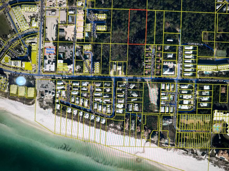 Excellent opportunity to own a slice of your own 30A paradise at Blue Mountain Beach. This 1.25 acre property is suitable for a single home build and is less than 1,000 feet from Shunk Gulley, Gulf Place, and the Ed Walline Beach Access. The property is perfect for builders, homeowners, or short-term rental investors. Approximately 50 foot easement access along Penny Lane to the north of the property. Minor wetland mitigation will be required for final build. Access to available resources and documentation can be provided to interested buyers. Seller asks that closing take place with Lydia Collins at Emerald Coast Title.