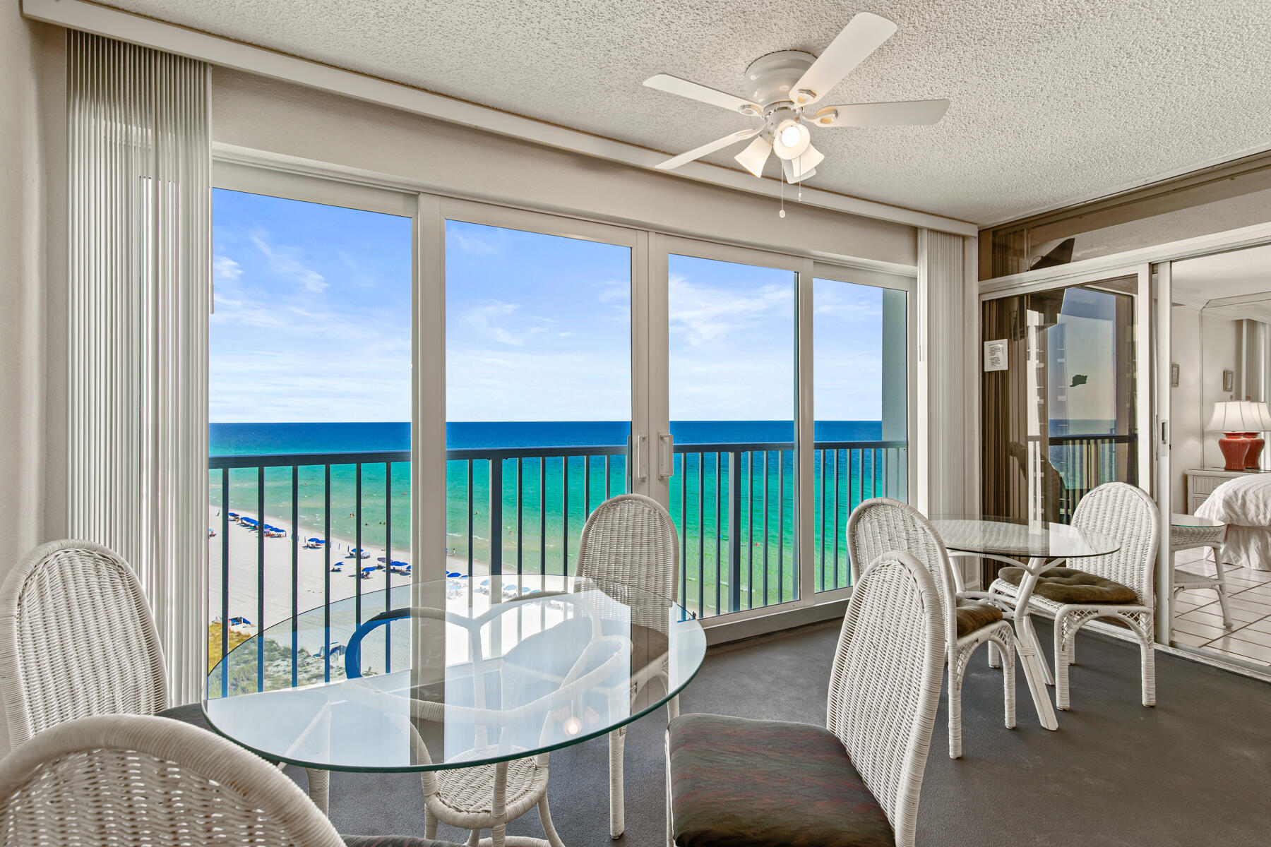 10th-floor Beachfront Condo in Destin's Shoreline Towers, boasting unparalleled Gulf views from the spacious living area, kitchen, and both bedrooms - among the best for a 2-bedroom unit in the complex.The open-concept retreat boasts tile flooring and a large kitchen, ideal for entertaining or relaxing. Following a $26 million restoration, the building has restored concrete, fresh paint, waterproofing, new elevators, and state-of-the-art, floor-to-ceiling, high-impact, double-pane, tinted, and insulated windows and sliding glass doors. Shoreline Towers is a gated beachfront community in Destin. The 500 feet of private sugar-white sand beach, paired with amenities like reserve parking for owners, heated pool, tennis/pickleball courts, fitness center, BBQ areas, and a clubhouse by the lake, makes it a perfect coastal retreat.