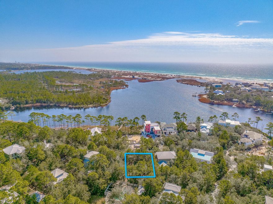 Welcome to Lakeplace in Grayton Beach. This private, gated, short-term rental restricted community is just northeast of historic Grayton Beach and within walking distance of fabulous restaurants and amenities. This incredible homesite is just one row off of Western Lake and directly across from the community dock. Lake views are achievable at 20' with gulf views at 30'. The neighborhood consists of 50 parcels nestled amongst well developed trees and foliage. This is 1 of the remaining 4 vacant lots left in the neighborhood. Sellers have preliminary plans with approved neighborhood architect for a 3-story 3,150 square foot home that would capture views of both the gulf and Western Lake.