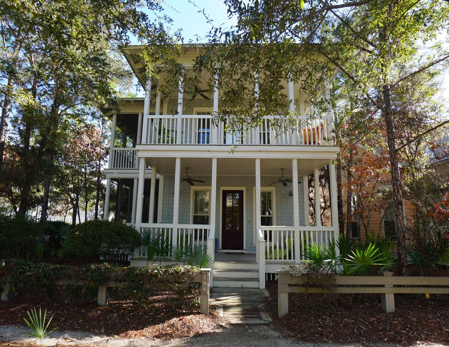 The allure of convenience and tranquility graciously blend to create a classic Watercolor retreat. As an owner or guest, you will be hard-pressed to find a home like this, located on an oversized corner lot with Camp Watercolor and park space located just across the street. With over 1,200 square feet of exterior porches, the space for relaxation and entertainment abounds in this home. Inside, you are welcomed with a great room that is truly ''great'', spanning almost the entire first floor. The home has four spacious bedrooms, and also features a carriage house, perfect for families and friends travelling together. The interior fit and finish has been well-planned with shiplap, hardwood floors, and an exquisitely large kitchen island. Visit this gracious home and envision the possibilitie