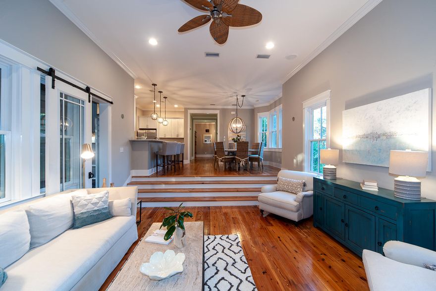 Beautiful 3 bedrooms with Bunk room. Also easy access to the beach. Home has a super front porch,. with heart of pine floors, a bedroom with private bath on the first level, an additional large master suite on second level. A bunk room located off the great room can also be used an an office..Large screened porch just off the great room tops it off. The over-sized pantry , off the kitchen also comes with a freezer. Owner has added numerous upgrades, including natural gas, viking gas stove, new refrigerator ,on demand water heater, California closet in the upstairs A Gated community with pool, private stocked small lake, clubhouse with fireplace outdoor kitchen and walking trails, which is perfect for the nature lover. Perfect for full time or second home.