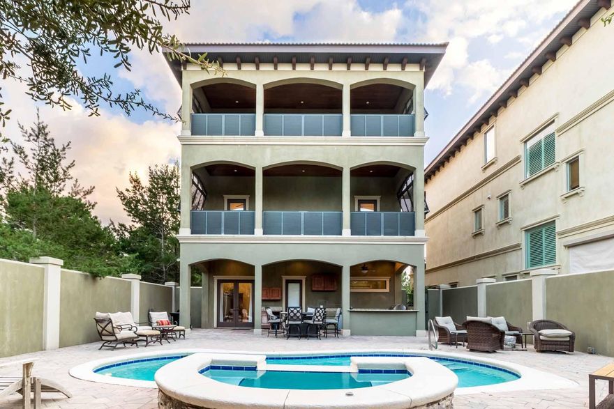 Beachview Heights beauty with views over Topsail State Park. Guest can enjoy the enormous private back yard with pool and hot tub! Offered furnished and ready to rent, this quality-built home features 2 master bedrooms, a 3 stop elevator, 10 and 12 ceilings with beautiful molding, travertine and hardwood floors. A large prep island with seating and built-in wine fridge is the center of the open-concept kitchen and great room. The expansive space extends to the covered deck with additional seating. Large 2 car garage accommodates all your beach gear, golf cart and vehicles along with a large driveway. Located in close proximity to 30A shopping, restaurants, beaches, and Grand Boulevard at Sandestin. No HOA fees!