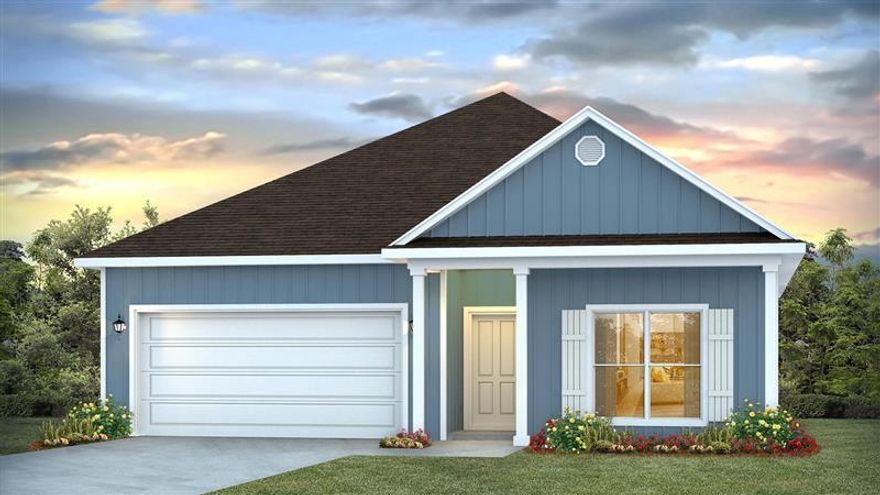 The Rhett is a one-story, four-bedroom, two-bathroom home with over 1,700 square feet of living space. All three guest bedrooms are located in front of the home. The kitchen is located at the center of the open living space that flows directly into the dining and living area. A large island with bar seating is centered in the kitchen which features ivory painted Shaker-style cabinets, quartz counter tops, and a large walk-in pantry. The primary bedroom is split from the three guest bedrooms in the back of the home. The primary en-suite is complete with a stunning tile shower with a glass door, separate soaking tub, a dual-sink vanity, and an oversized walk-in closet.