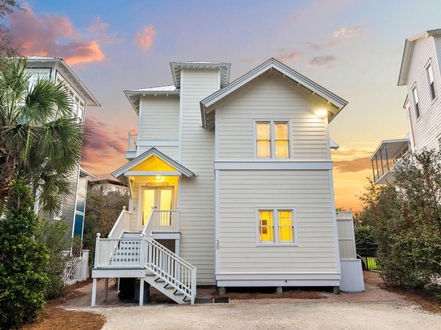 Nestled just south of 30A, this beachside home offers direct access to the adjacent beach boardwalk and a private pool area, making it a prime location for coastal living. While the home has been remodeled with custom finishes and curated light fixtures, it retains a relaxed, lived-in charm. The designer kitchen stands out with pecky cypress cabinetry, quartz countertops, and premium appliances, complementing the inviting living spaces.The functional floor plan includes two first-floor bedrooms, two full bathrooms, a laundry area, and easy outdoor access. The second level serves as the central gathering space, featuring an open-concept living, dining, and kitchen area with vaulted cypress ceilings, a gas fireplace, and abundant natural light. The third-floor suite offers a private deck with stunning southwestern Gulf viewsperfect for enjoying the sunsets.

A new elevator enhances accessibility to all levels, and with ample storage and parking, the home is conveniently located just minutes from Seaside and WaterColor, providing easy access to boutique shopping, dining, and entertainment. Whether you're looking for a rental investment or a personal coastal retreat, this property offers the essence of 30A living with a blend of charm and possibility.