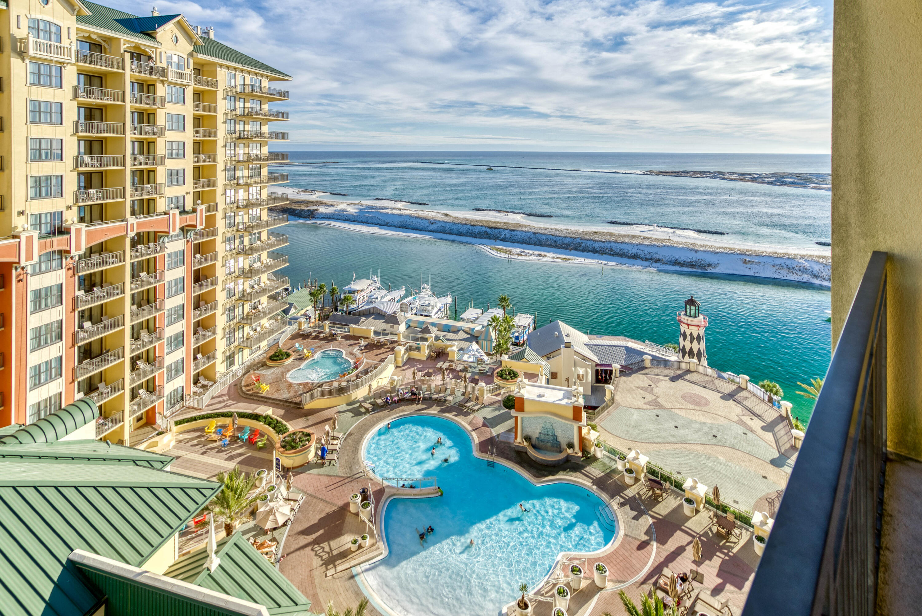 Welcome Emerald Grande W1021 a beautiful 2 bedroom (plus a full bunk room), 2 bathroom condo in the most sought after resort in Destin. Master bedroom has it's own private balcony and another balcony is located right off the living room where you can see unmatched views of the Destin Harbor, East Pass and Gulf of Mexico. Emerald Grande boasts amenities you can't find anywhere else in town including outdoor zero entry pool, indoor pool, 2 hot tubs, fitness center, onsite spa and restaurant and so much more!! Emerald