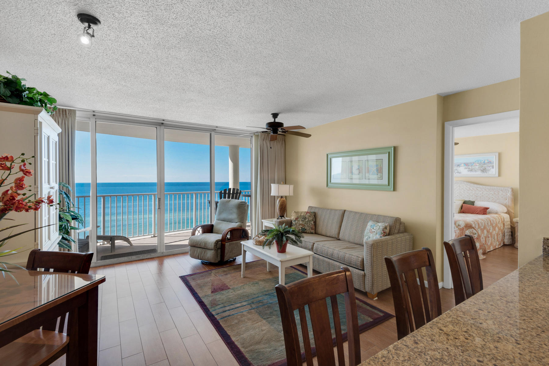 ON THE GULF! The gulf view entrances you upon entry, and it goes on forever in this perfect second home getaway or investment property! From the 7th floor, you can see both the sugar white sand and the cool blue waters from the living room, the bedroom. and the large balcony. This 1 bedroom, 1 bath unit in popular Long Beach Resort is turnkey and ready for a new owner! New wood-look tile throughout and a bright white kitchen and bath keep it light and open-feeling. Long Beach boasts 3 resort-style pools and easy beach access, as well as a jacuzzi, workout center, and bar on-site. It's loved by families as well as couples looking to relax, as it's so close to eateries, shopping, and local adventures. Owners and vacationers always look forward to coming back! Come see this ideal locale!