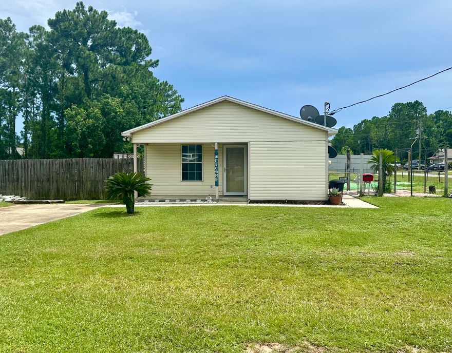 Charming 3 bedroom 1 bath home being sold by its original owner. Only 1.2 miles from Woodlawn public beach and boat ramp.  Seller will consider new roof with reasonable offer.  Easy access to Gulf Breeze, Navarre or Pensacola.  This home is waiting for someone to come along and add thier own personal touches. This is a corner lot in a great community with an outbuilding and above ground pool with brand new liner.  Bring your decorating ideas and make this home your next money making investment property, vacation rental, or cozy new home.