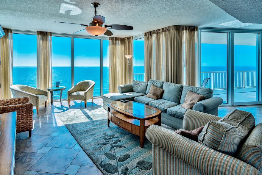 Have you been waiting for an updated corner unit at Palazzo with breathtaking views? Unit #1501 is an incredible 3-bedroom, 3-bath, Gulf front East corner unit that is being sold fully furnished and beautifully decorated with flat screen TVs. The entire corner as well as the front of the unit is nothing but floor to ceiling glass that maximize the views for a tremendous wow factor as you enter! The glass is high quality & UV tinted. Enjoy the spacious 229 ft. balcony with access from both the living area & master bedroom. Interior features an open floor plan totaling ~1,849 sq. ft., 9 ft. raised ceilings and crown molding. Beautiful custom tile floors extend throughout the main living area, kitchen, entry and master bath. Pride of ownership is apparent and the unit is very well maintained.