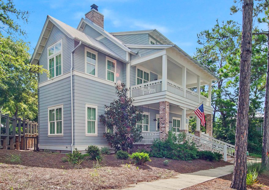 Introducing a custom built, beautifully furnished home in the desirable Forest Lakes gated community on 30A. A 3-story, 5 bed 5.5 bath coastal home sits on a corner lot with a covered parking area, and additional parking on the side street. The elegant brick stairs lead onto a large front porch with double doors opening into an open concept living room featuring a fireplace and a chef's kitchen built for entertainment. The 5th bed/bath is located on the 3rd floor and could be transformed into a game room, office, etc. There is plenty of storage with a climate controlled attic and outdoor storage unit. A screened in back porch and a fenced outdoor area with a gas fire pit is perfect for gathering. Enjoy the walking paths, 2 tiered pool, pavilion, playground, green space and beautiful lake!