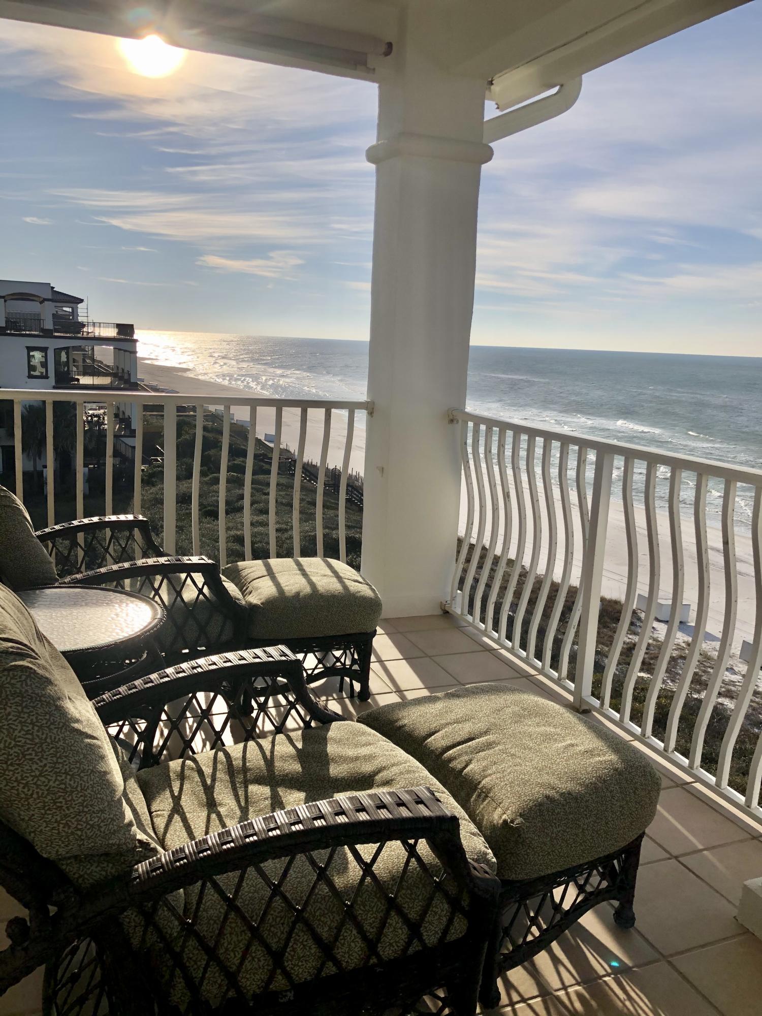 This premier Gulf Front condo at the Villas of Sunset Beach is located in a small gated, three-building development on the east end of Scenic Highway 30A nestled between Rosemary and Alys Beach, one of the most popular stretches of 30A. This East-end, Top Floor condo is the perfect beach home or rental investment. With only two condos per floor and eight in each building, this spacious condo will easily accommodate your family and guests with three well-proportioned bedrooms. The main living/dining areas face the Gulf with unsurpassed gulf views and opens onto an expansive 27' balcony. Enjoy over 240 feet of pristine beach frontage, take a swim in the Gulf side pool or just relax on the large covered balcony.