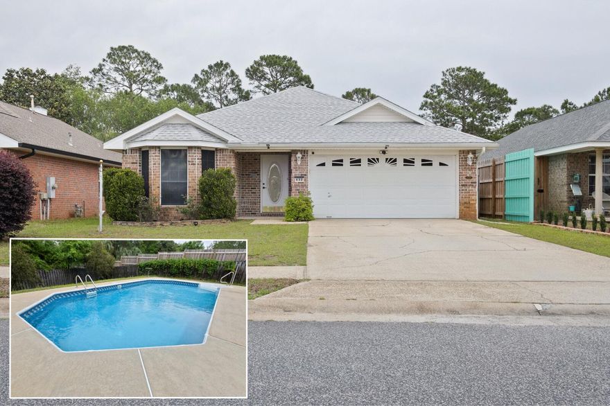 Welcome to your new home located in one of the most desirable neighborhoods in Fort Walton Beach! This stunning 3 bedroom, 2 bathroom oasis boasts a crystal-clear pool for those hot summer days and a screened-in sunroom to enjoy the serene and private backyard all year round. 2020 Roof, 2020 Hvac, 2017 Gas Water Heater, Gas Fireplace, whole house water softener, Split Floor plan, LVP flooring in the bedrooms, Tile in the main living areas. As you step inside, you are greeted with a spacious and open living area that elegantly flows into the updated kitchen, ideal for entertaining family and friends. The kitchen is equipped with stainless steel appliances and ample counter space for cooking your favorite meals. Exterior offers a screened in sun room, inground pool, sprinkler system,