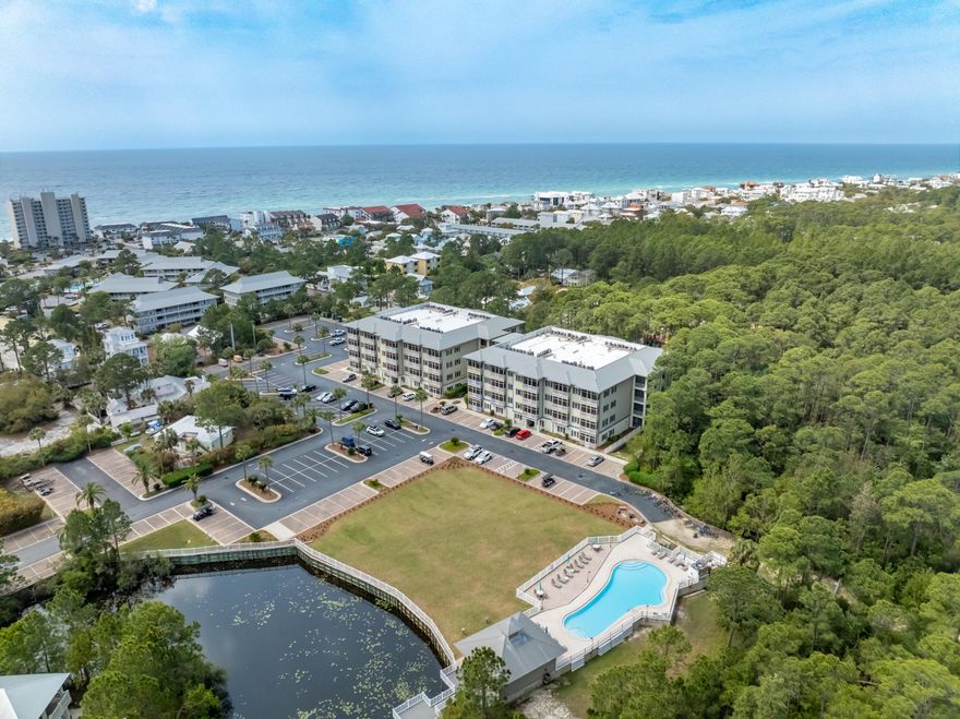 This coastal updated condo is perfectly situated between Seagrove & Seaside. With new flooring, fresh paint, New HVAC, travertine, 10' ceilings & stainless steel appliances. Come make your summer memories biking down 30A or relaxing on the beautiful beaches. 2 beach cruisers bikes included. Plenty of room to park your golf cart too. Seagrove Highlands is aprox 750 yards from the sugar white beaches & crystal clear, emerald green waters of the Gulf of Mexico.Santa Rosa Beach is one of the most desirable areas along the panhandle of Florida where you can enjoy several state  Parks, like popular Grayton Beach State Park & Camp Helen State Park.  Seaside, Watercolor are less than 3 miles from Seagrove Highlands which host public events, local festivals, galleries, restaurants & shopping.