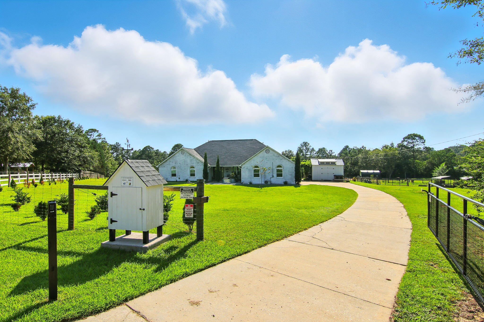 Beautifully maintained 4BR/3BA home with 2,495 sq ft on a fully fenced estate. Features include 3 pastures, 3-stall barn with tack room, run-in shelter, chicken coop, garden, fruit trees, and stocked pond. Interior upgrades: remodeled kitchen/baths, custom closets, new windows, roof, HVAC, and more. Saltwater pool, insulated garage, custom shed, and serene outdoor spaces. Stock tanks and portable pens do not convey. Ideal for horse lovers or hobby farmers. Schedule your showing today!