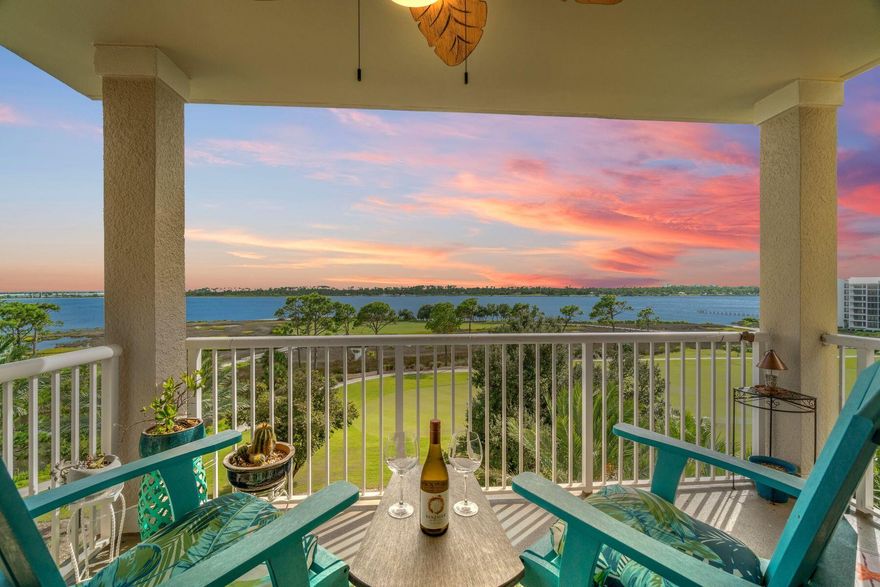 CURRENTLY UNDER CONTRACT, SELLER WILL CONSIDER BACKUP OFFERS. Overlooking the picturesque St. Andrews Bay, this impeccably maintained 6th floor unit in Bay Point Grand Residences boasts spectacular gulf, bay and fairway views from nearly every room. The master suite features a luxurious ensuite bath with dual vanities, a soaker tub and walk-in shower. The private balcony overlooking the bay can be accessed from the living area and the master suite. Interior features include quartz countertops, new kitchen backsplash, upgraded lighting and plumbing fixtures, a whole-home dehumidifier, and fresh interior paint. An assigned parking space and a deeded storage unit on the same floor offer added convenience. Take advantage of endless community amenities including a resort-style pool and hot tub, a fitness center, a covered recreation area with fireplace, a fire pit and summer kitchen, and owners' lounge, plus five restaurants to satisfy every taste. Home to the Bay Point Marina and the PGA rated Nicklaus Course at the Bay Point Golf Club, Bay Point is a gated community with 24-hour security and no short-term rentals.
