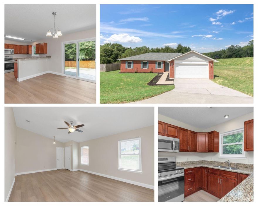 *** $10K TOWARDS BUYERS CLOSING COSTS  W/ FULL PRICE OFFER! *** NEWLY RENOVATED HOME IN SOUTH CRESTVIEW!!! This beautifully renovated 3 bedroom 2 bathroom home with split floor plan has the feel of new construction. This home has NEW LVP flooring, NEW wall texture and paint, NEW baseboards, NEW blinds, NEW outlets, covers, and switches, NEW ceiling fans, NEW lighting, NEW registers, NEW smoke detectors, and all NEW hardware throughout the home. NEW dimensional shingle roof installed in 2021 & NEW HVAC installed in 2023. As you enter the home, you are greeted by a large living room with ceiling fan, plenty of windows for natural light and coat closet by front door. The living room connects to the home's spacious kitchen complete with granite countertops, solid wood cabinets, NEW stainless steel appliances (side by side refrigerator, smooth top range, dishwasher, & microwave), pantry, and breakfast bar. Just off the kitchen is the spacious dining that can easily accommodate a large table and chairs. A sliding glass door give you access to the back patio, perfect for grilling and entertaining. The split floor plan places the master bedroom on the right side of the home, complete with ceiling fan, two windows, large walk-in closet, and large ensuite bathroom with double vanity, tub/shower combo, and linen closet. On the opposite side of the home, you will find two additional bedrooms, both with ceiling fans and spacious closets. These bedrooms are separated by a second full bathroom to share with guests. The indoor laundry room connects the kitchen and the garage. The garage is fully finished with auto opener, painted walls, epoxy flooring, lighting, and attic access.
The oversized 0.34 acre lot offers plenty of space in both the front and back yards. The NEW privacy fenced back yard and NEW gutters on the front of he home are sure to be a hit for any buyer. This home is an incredible find on the SOUTH SIDE OF CRESTIVEW for the easy commute to the beach, work, or bases. Don't let your opportunity to own this great home slip through your fingers! Schedule your showing today!