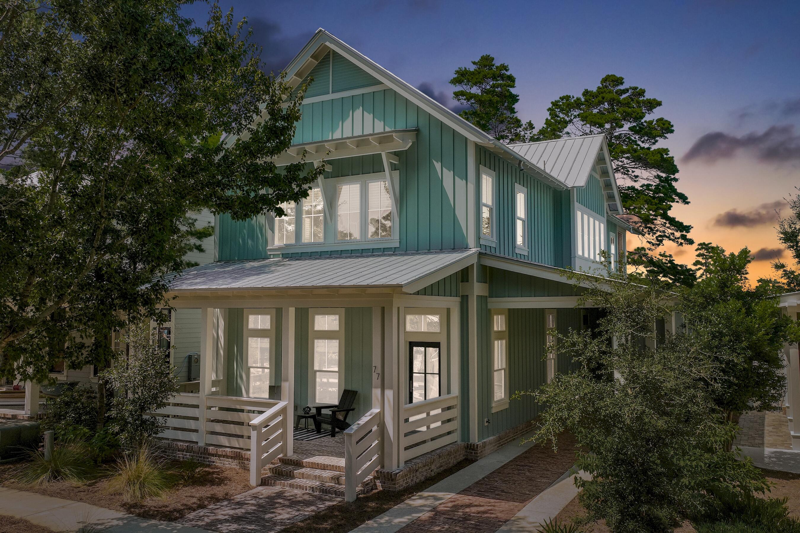 This exquisite 30A beach home with canopy oaks and longleaf pines is located in the peaceful Forest Lakes neighborhood, backing up to state preserve. A quintessential coastal custom cottage exuding curated finishes including: hardwood floors, imported tile, and hand picked stone and fixtures throughout. The kitchen features a chef's kitchen with gas stove and stainless steel top of the line appliances. Enjoy breezes from the first and second floor covered and screened porches. Notable highlights feature a quartz oversized island with seating, custom chef's kitchen, large windows perfecting the natural light , outdoor grill area showcasing the state forest views.
