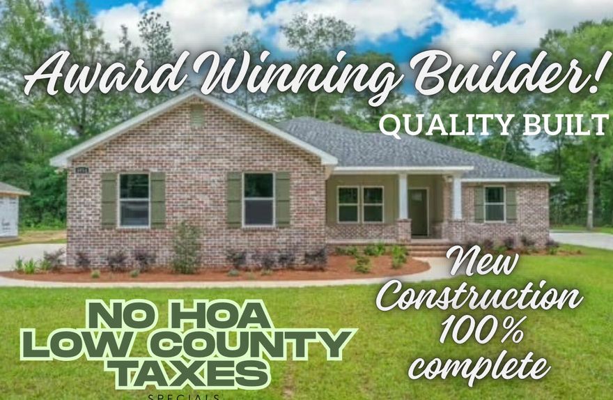 Brand New Construction! Award Winning Builder! NO HOA! LARGE FLAT LOT! $10,000 builder incentive for closing, rate buy down, or flexibility to decide how it benefits you best! HURRICANE RATED WINDOWS and DOORS!This all brick QUALITY built home is available now and ready to impress. The added touches , trim work, and quality finishes let you know right away this isn't a mass produced cookie cutter home. The open concept floor plan has a great flow and really maximizes space. NO carpet in the home, LVP flooring and tile throughout.The kitchen features island with farmhouse sink, cabinet bases with soft close full extension drawer bases and beautiful wood cabinetry. Some of the Upgraded features include cabinetry in laundry room, board and batten wall trim in the master bedroom and entryway, upgraded lighting and recessed lighting throughout, maniblock water isolation system, irrigation system. Builder is widening and repaving the Road. Put this home at the top of your must see list. 