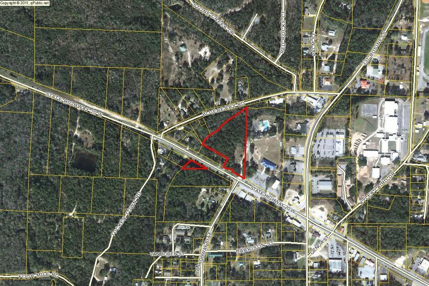 4.29 acres in two parcels in Freeport on west side of Freeport City Hall. 4.0 acre parcel on north side of State Hwy 20 and .2acre parcel on south side of State Road 20. Approximately 200' of road frontage on Hwy 20. Property zoned C-1 Commercial for offices, restaurants, light commercial, etc. 2.94 acres uplands and 1.35 acres wetlands.