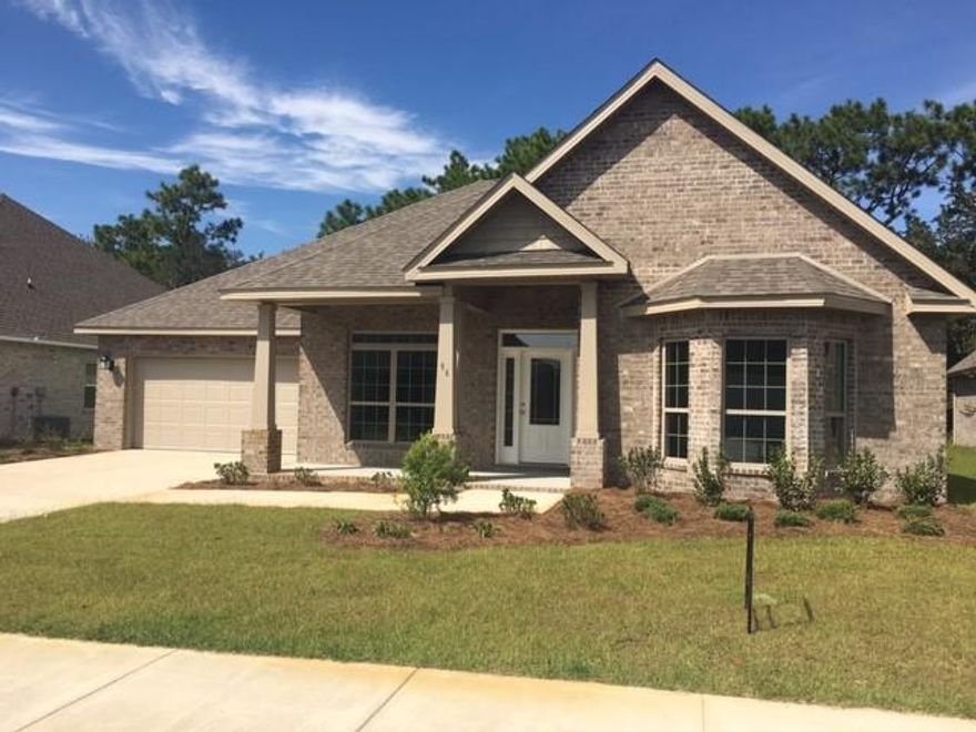 Beautiful 1 story 5 bedroom 3 full bath home with amazing curb appeal! This rare find so close to the Gulf of Mexico and 30-A features a Bay window in large study & beautiful archways throughout home. Gourmet kitchen with built-in microwave and oven, drop-in smooth top cooktop with wall mounted vented hood. The island in kitchen features storage from both sides with plenty of counter space great to entertain or for the aspiring chef! Kitchen is open to spacious family room with 12ft. tray ceilings and recessed can lighting. Master bathroom has ample space with double vanities, large walk-in tiled shower with bench seat, and impressive walk-in closet. Home features four-sided brick with new home warranties. Lawn is irrigated for low maintenance lawn care.