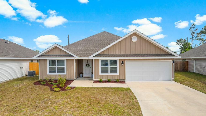 Assumable VA Loan available with a 4.25% interest rate and an approximate balance of $350,000. Better than new and full of charm! This Sawyer plan by DR Horton is tucked inside the welcoming, poolside community of Bridge Harbor. The current owners have added thoughtful upgrades you'll love--stylish lighting, ceiling fans, hardware, a whole-home air purifying system, and a fully fenced backyard ready for kids, pets, or backyard barbecues.Step inside to a spacious open layout with a split bedroom floor plan, giving everyone the privacy they need. The all-vinyl flooring keeps life simple with easy cleaning and a modern, fresh look that can match any style. The kitchen is the heart of the home, featuring stainless steel appliances, granite counters with plenty of prep space, a pantry, an eat-in nook, and even a formal dining area for when you feel like hosting.

The oversized lot gives you room to stretch out and enjoy the outdoors, while Bridge Harbor offers even more with a neighborhood pool, gazebo, and convenient beach access on Carriage Road.

And here's the real bonus: an assumable VA loan with an approximate balance of $350,000 at 4.25%.