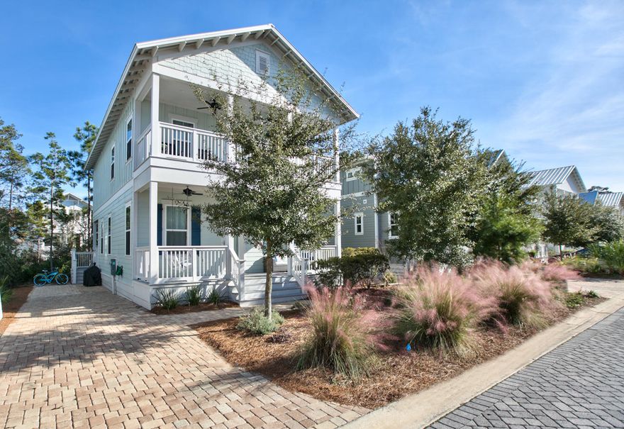 This beach home is SPECIAL! Impeccably maintained & has a high performing rental history. Home is completely furnished with custom choices that include designer furniture, accessories & linens & is TURN KEY ready for your second home or a vacation rental. This desirable neighborhood is minutes from the white beach sands & emerald green waters. The popular Bayview plan offers three bedrooms, two full bathrooms & a conveniently located powder room. The well constructed home features a rocking chair front porch, a covered front porch off the master bedroom and a covered back porch just off the dining area that overlooks a private wooded backyard & a brick paver patio. Spacious open family, dining and kitchen that is perfect for entertaining! Other features include granite throughout,