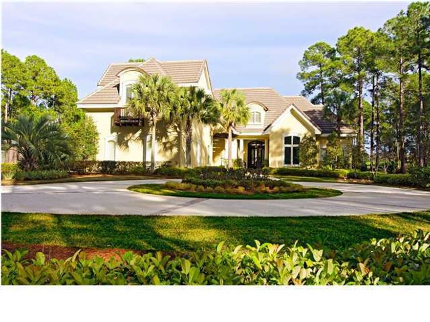 Located on one of the largest lots within Sandestin, this exquisite home is within the gated community of Burnt Pine. Exceptional design and craftsmanship are evident throughout. Gorgeous inlaid tile flooring greets you upon entering with soaring 12' ceilings and spectacular attention to detail in every room. Open floor plan perfect for entertaining and family gatherings. Sliding glass doors stack back to open the home up to the Lanai. Double ovens, double set of dishwasher drawers, and a wine cellar are a few of the amenities that are included in the gourmet kitchen fit for a chef. Master Bedroom Suite, private office, and two guest suites are located on the first floor. On the second floor are two additional bedrooms, a game room with pool table, and media room great for a home theater.