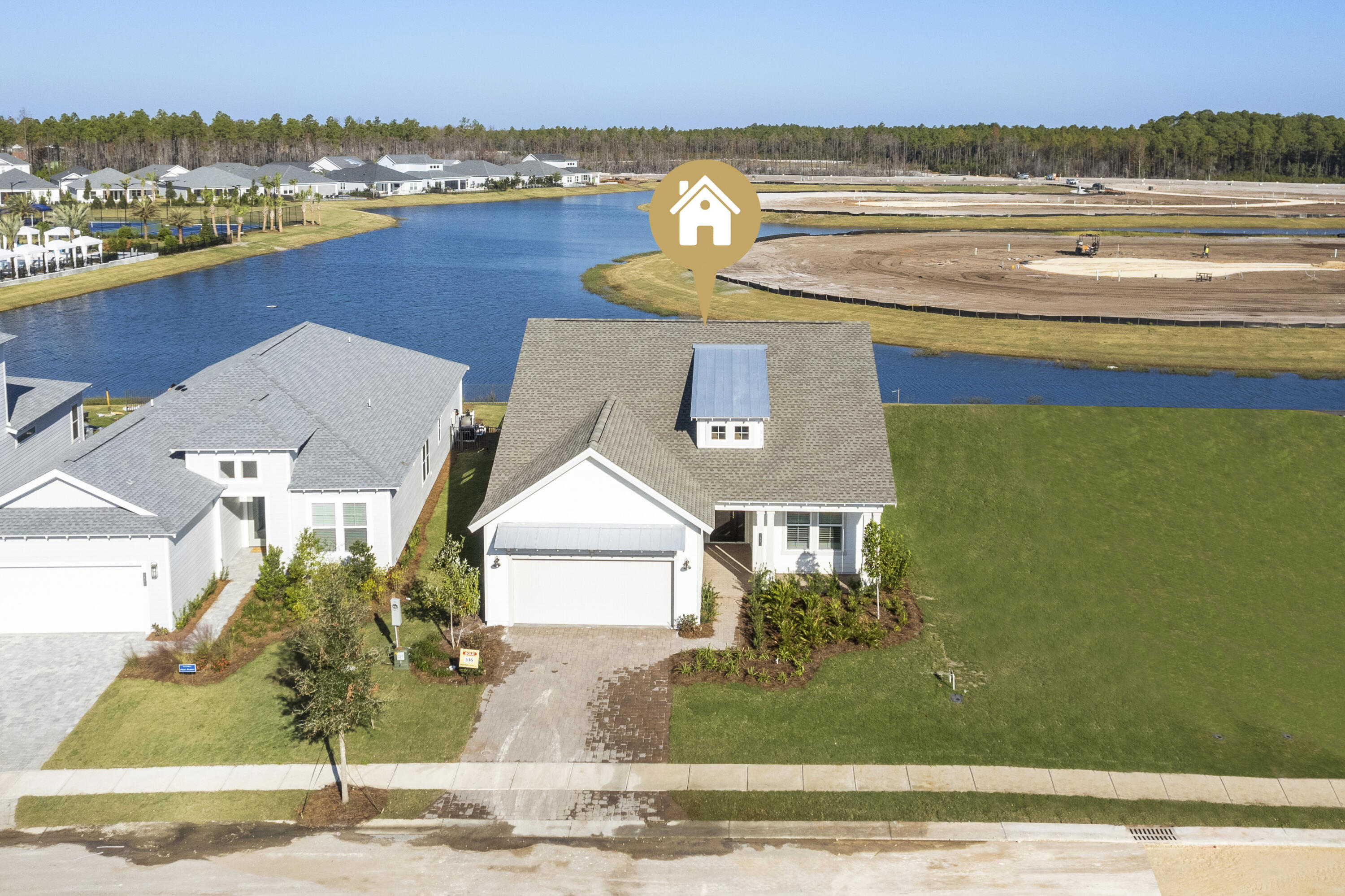 Outstanding Lake Views from the moment you enter! Lot is deep enough to add a pool and outdoor kitchen! $125,000 in upgrades! New Build never lived inThis Marco  plan comes with over $125,000 in upgrades! 3 bedrooms 3 full baths with den.This spacious 3 Bedroom home features a large Island Kitchen overlooking an open main living area. Large windows and French doors open to view the lake. One of 4 lots with full views of the lake. Natural light streams through the house. This design offers split bedrooms with a large Master Suite in the rear, offering dual vanities, a large walk-in closet, and an oversized shower. Two bedrooms are located in the front of the home, with Suite 3 offering an en suite Bath. The Den provides a perfect home office space or extra bedroom.